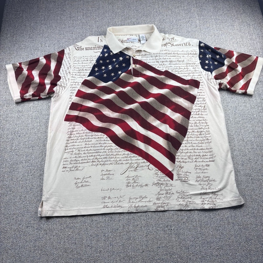 American Summer Declaration Of Independence USA Men's XXL FLAG POLO SHIRT